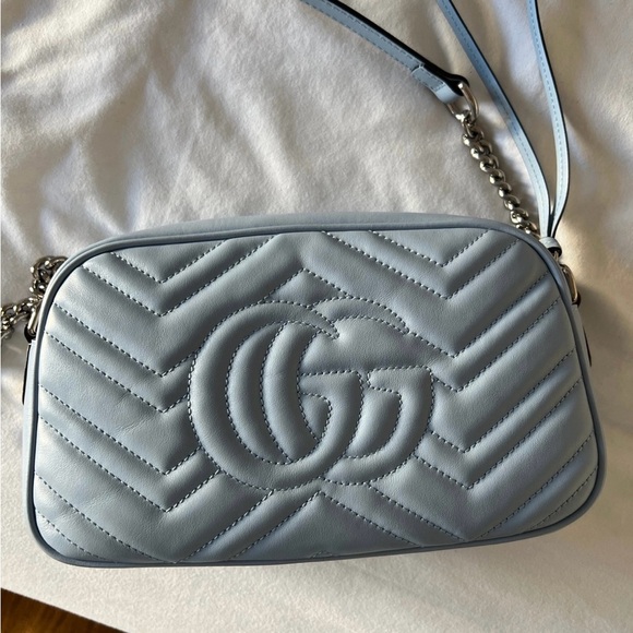 Authentic Gucci GG Marmont Calfskin Crossbody Chain Shoulder Bag Blue - Picture 4 of 14